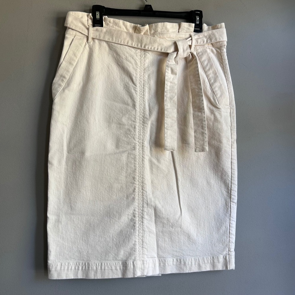 Banana Republic Off White Denim Paperbag Waist Pencil Skirt with Belt Size 14